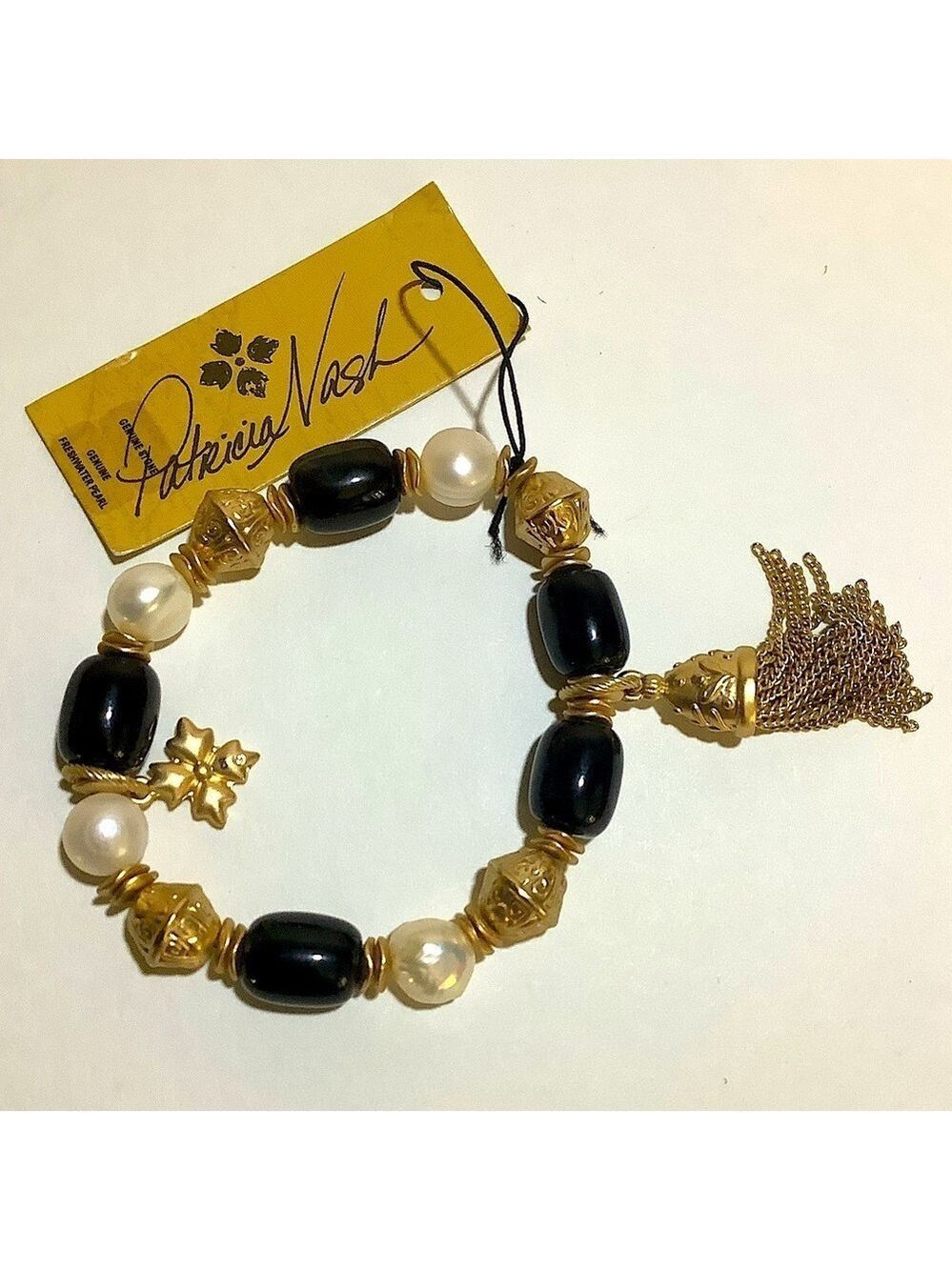 Patricia Nash Stretch Tassel Bracelet Black & White New
